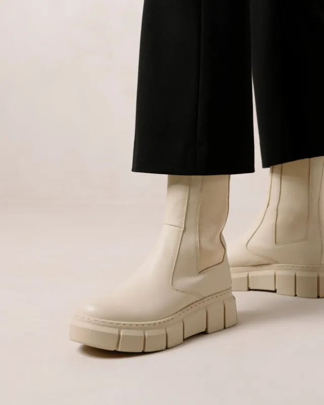 Armor Cream Leather Ankle Boots sold by Alohas