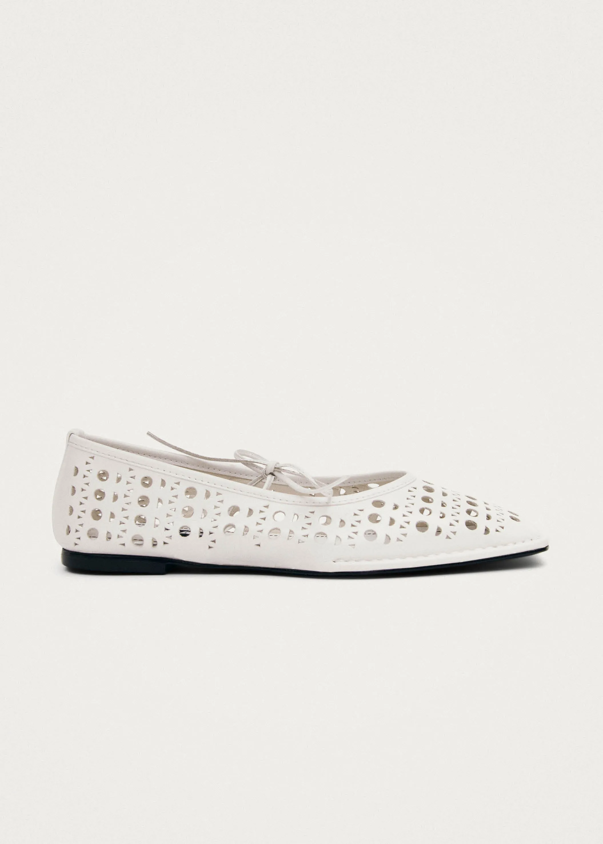 Sway Slit White Leather Ballet Flats sold by Alohas