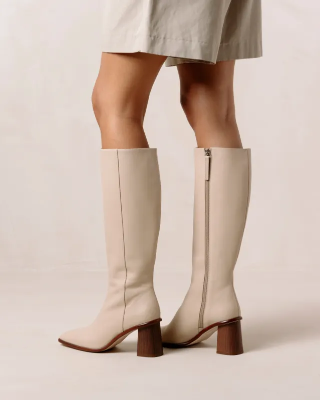 East Stone Beige Leather Boots sold by Alohas
