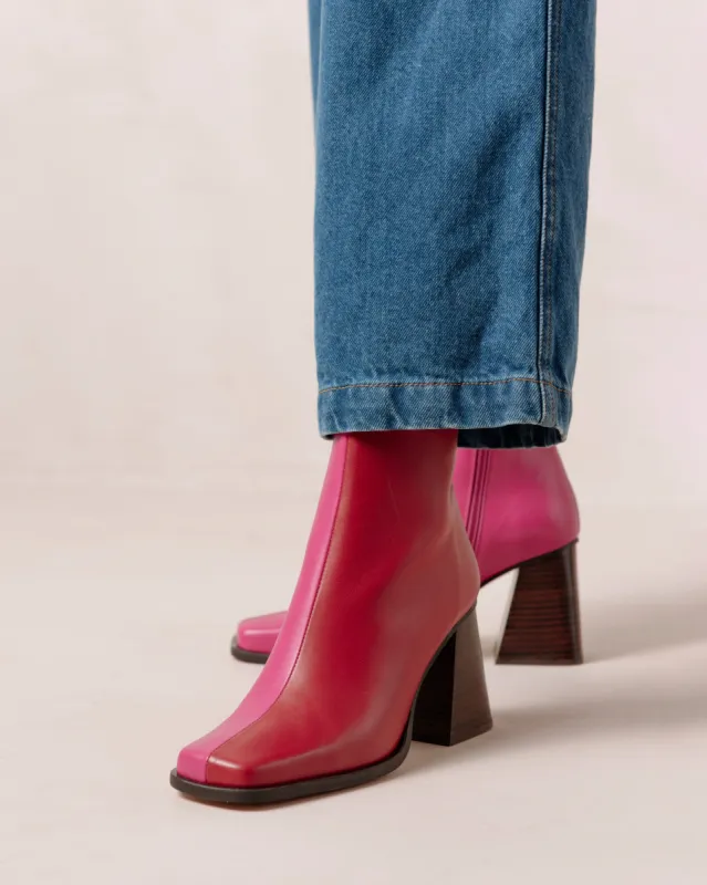 South Bicolor Red Magenta Leather Ankle Boots sold by Alohas
