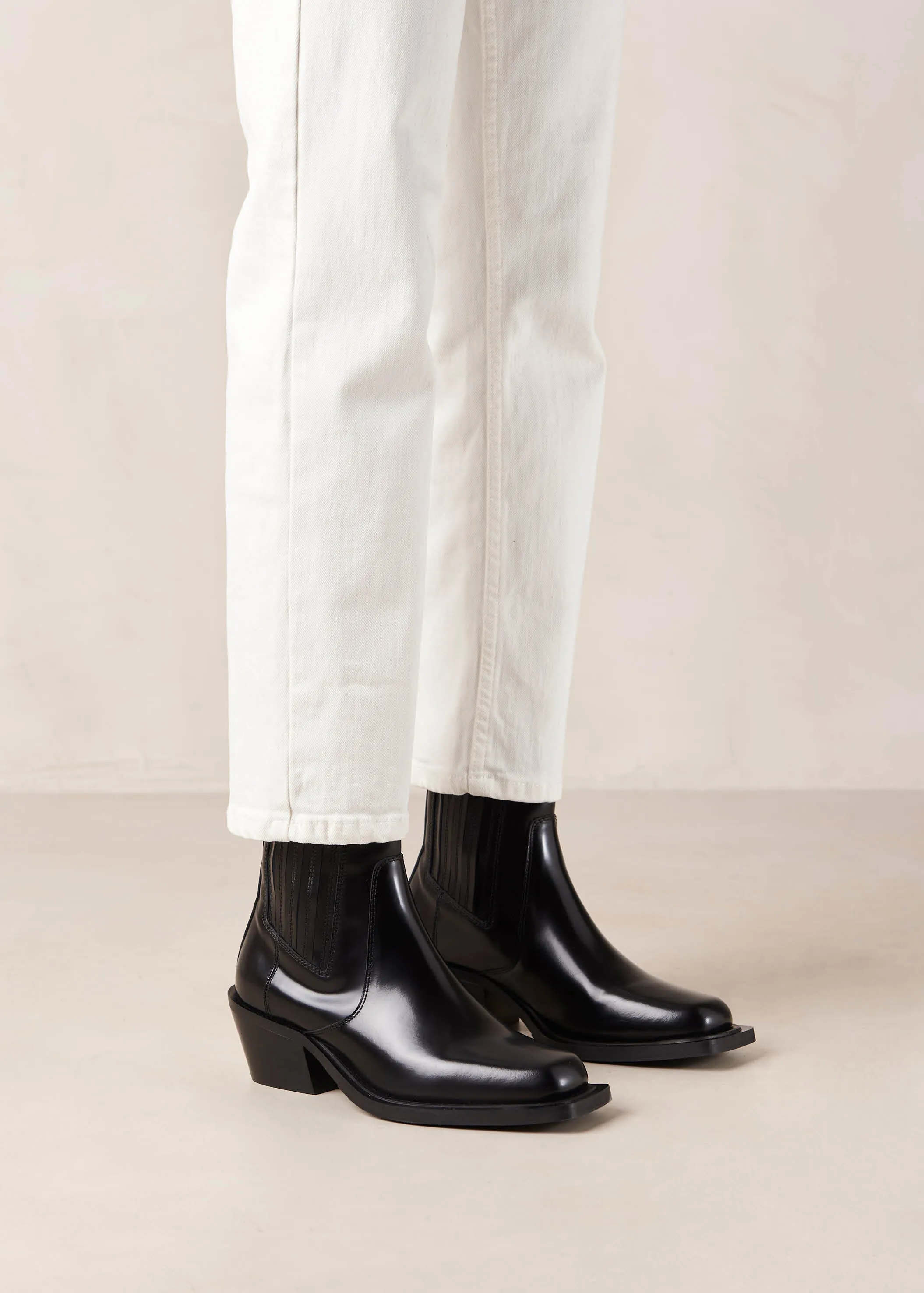 Denver Black Leather Ankle Boots sold by Alohas