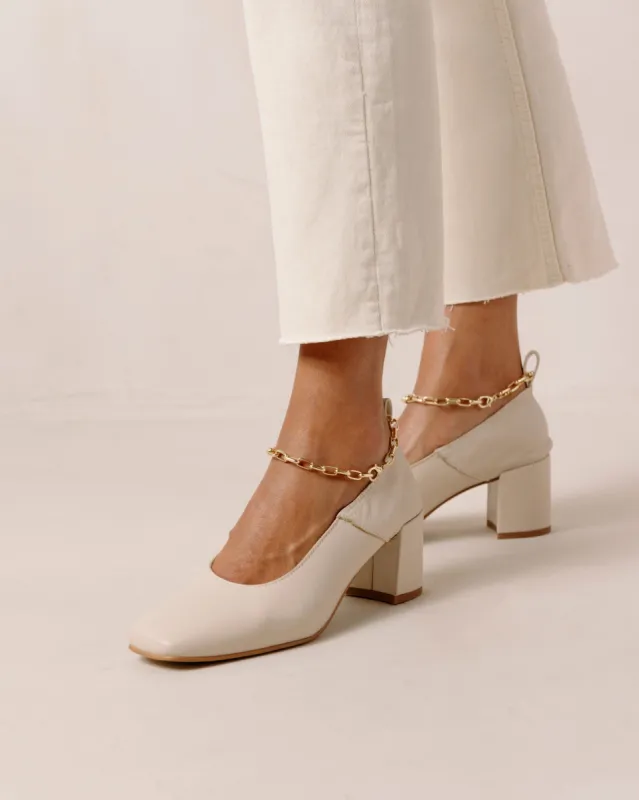 Agent Anklet Cream Leather Pumps sold by Alohas