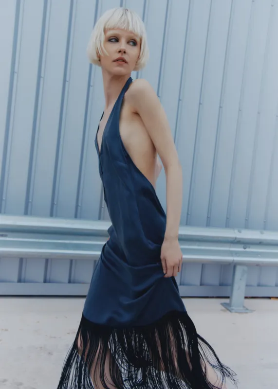 Fleck Blue Gray Midi Dress sold by Alohas