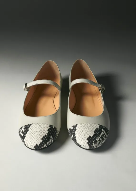 Musa Indo Bicolor Cream Grey Leather Ballet Flats sold by Alohas