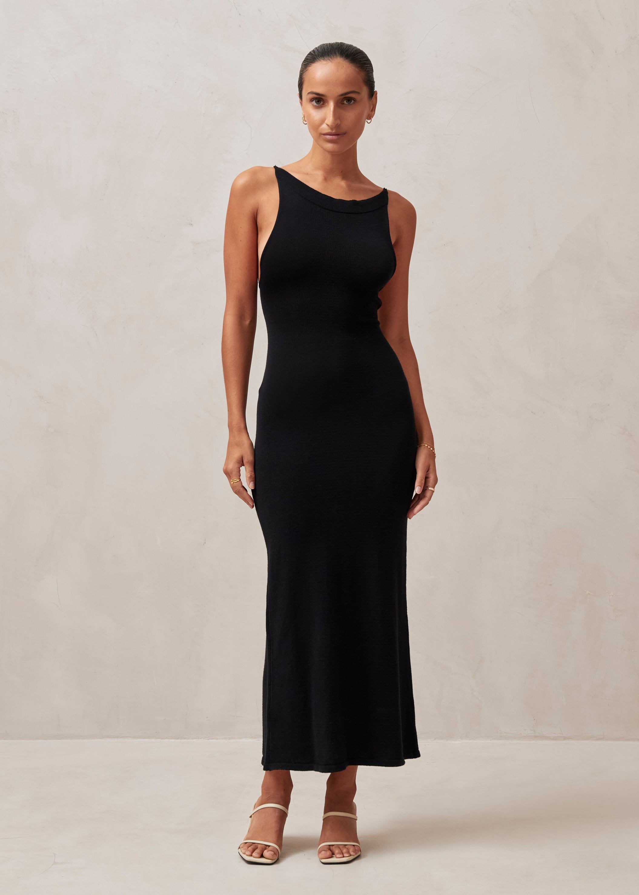 Delicate Strap Knit Dress Black sold by Alohas