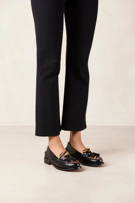 Curtis Soft Bicolor Black Tan Leather Loafers made by Alohas