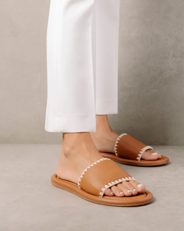 Malibu Crochet Tan Cream Leather Sandals sold by Alohas