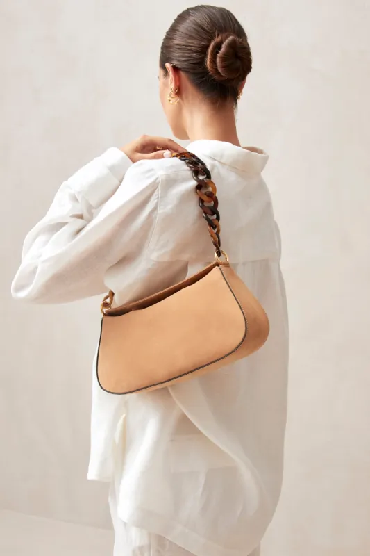 The Curl Nubuck Tan Leather Shoulder Bag sold by Alohas