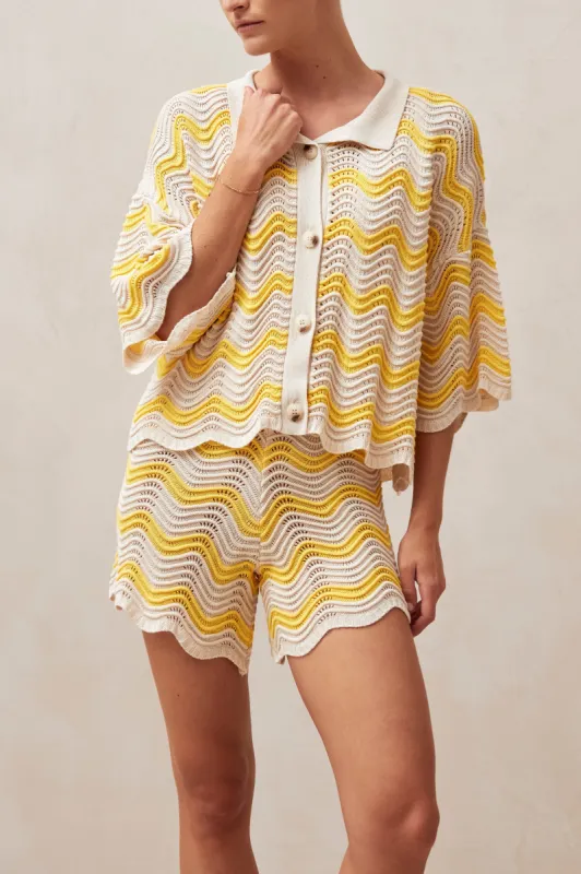 Messina Ecru And Yellow Waves Tricot Sweater sold by Alohas