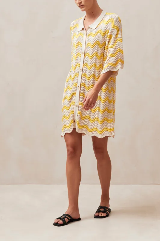 Palermo Ecru And Yellow Waves Tricot Mini Dress sold by Alohas
