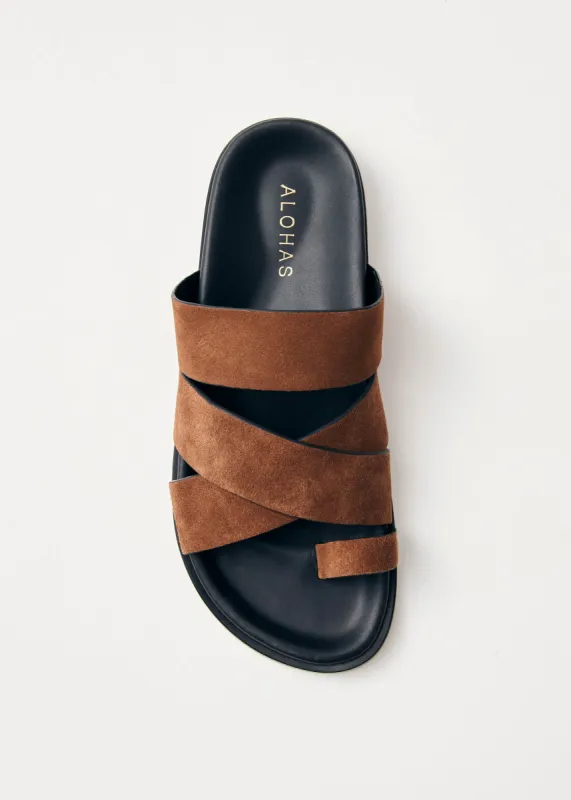 Harllow Suede Brown Leather Sandals sold by Alohas