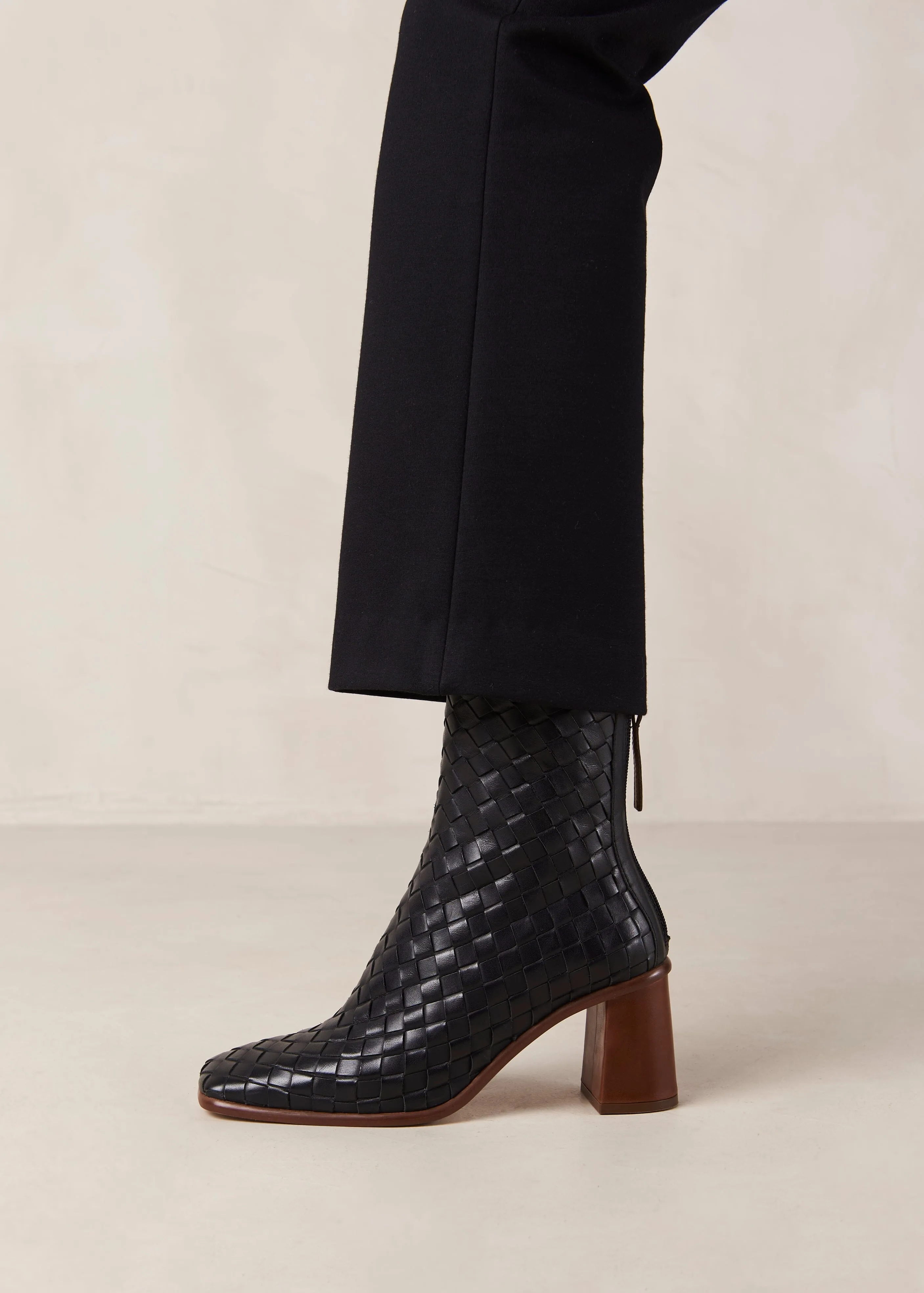 West Braided Black Leather Ankle Boots sold by Alohas