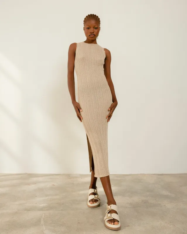 Breezy Glim Cream Tricot Midi Dress sold by Alohas