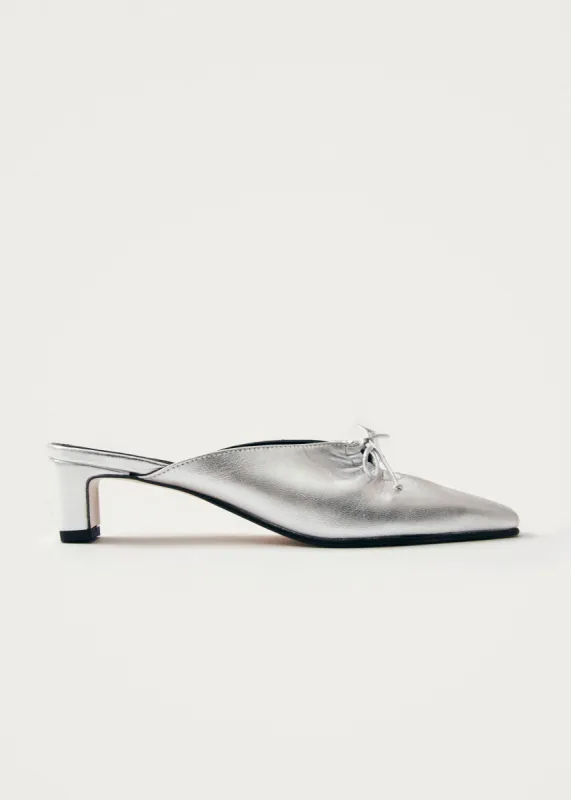 Amar Shimmer Silver Leather Mules sold by Alohas