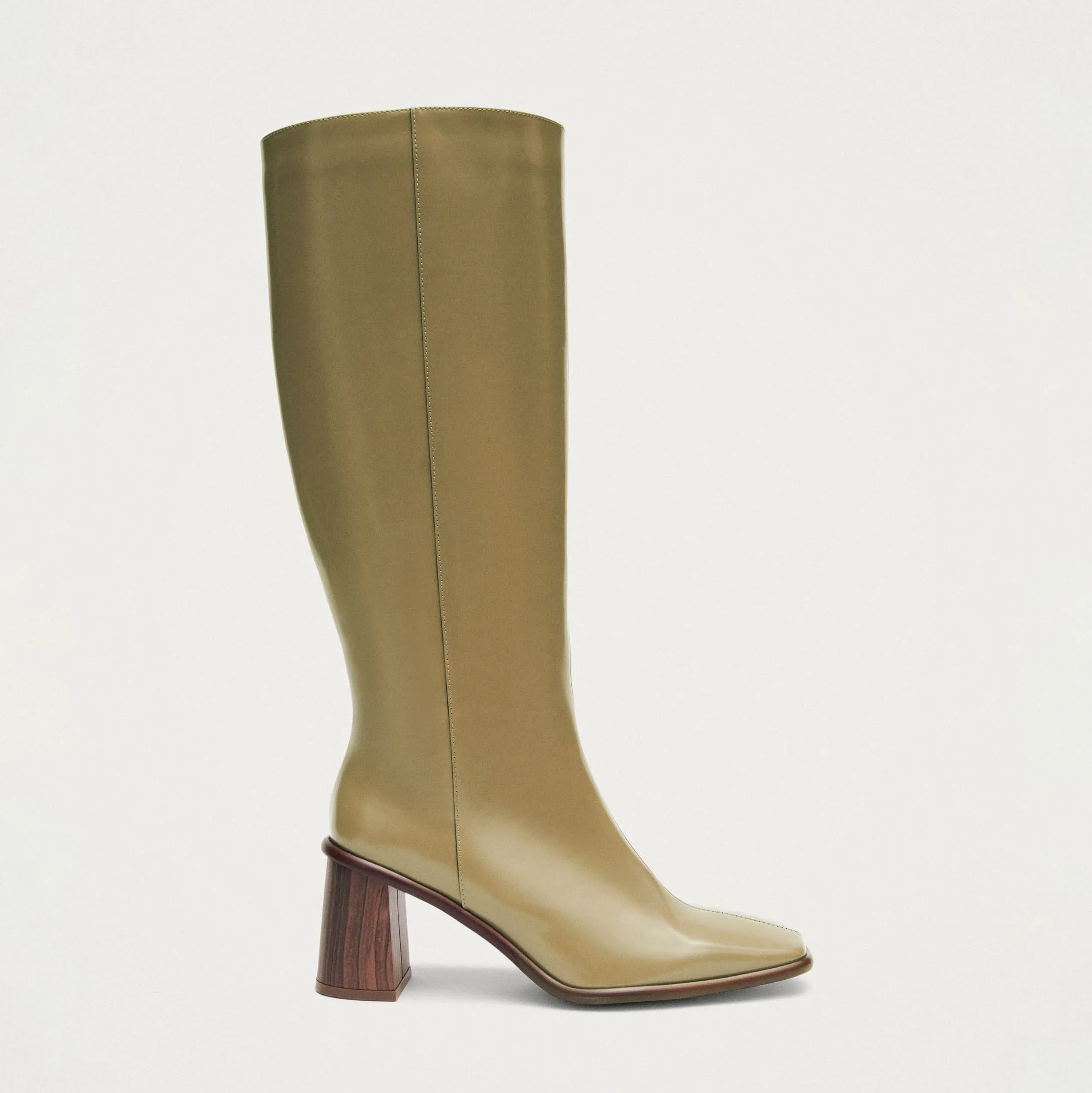 East Sleek Khaki Leather Boots sold by Alohas product image thumbnail 3
