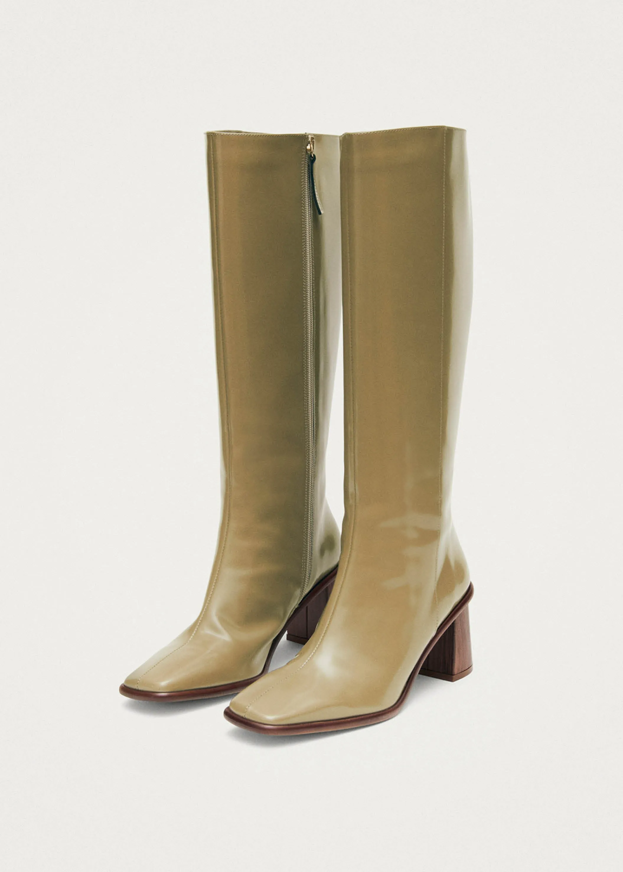 East Sleek Khaki Leather Boots sold by Alohas product image thumbnail 2