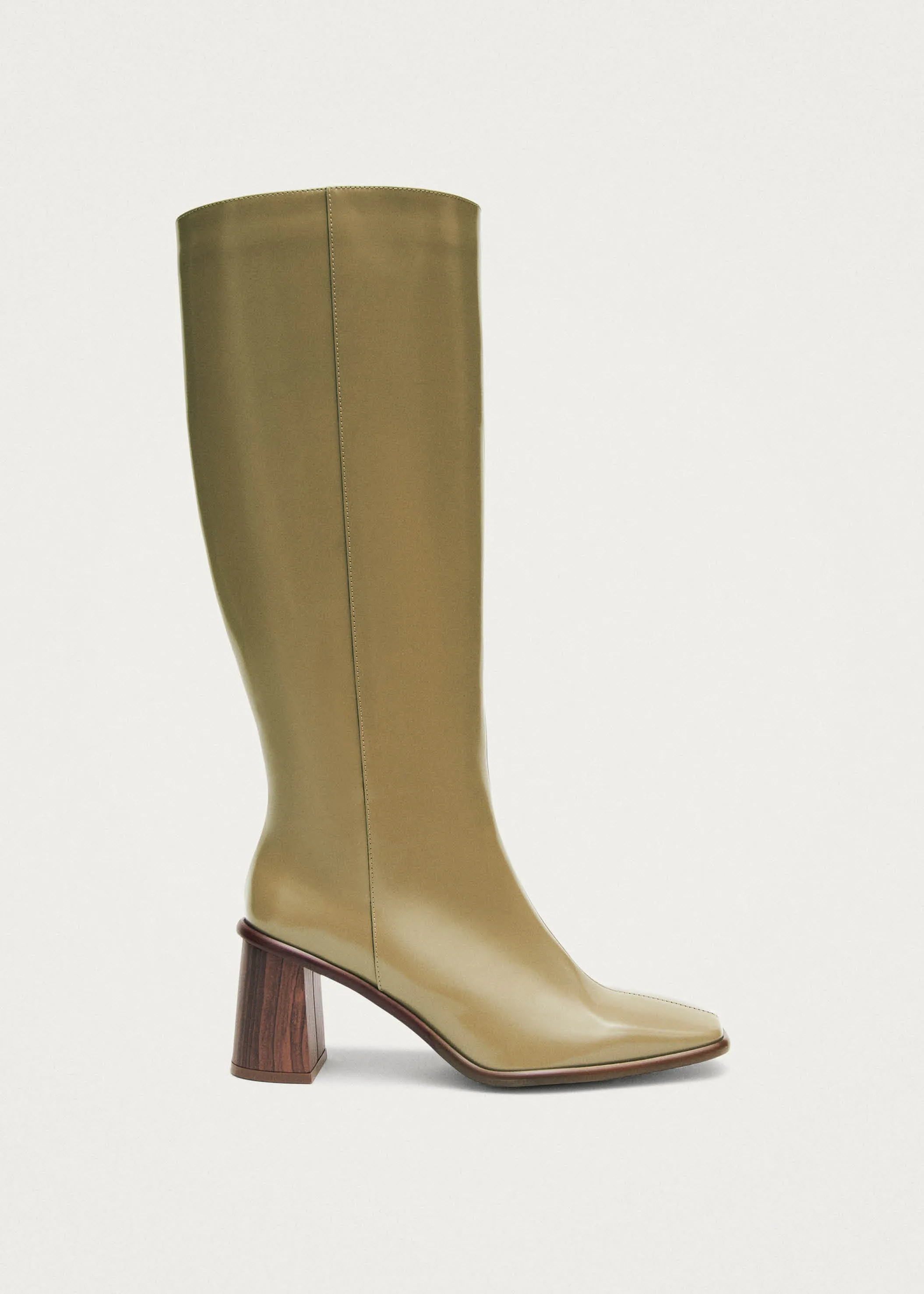 East Sleek Khaki Leather Boots sold by Alohas