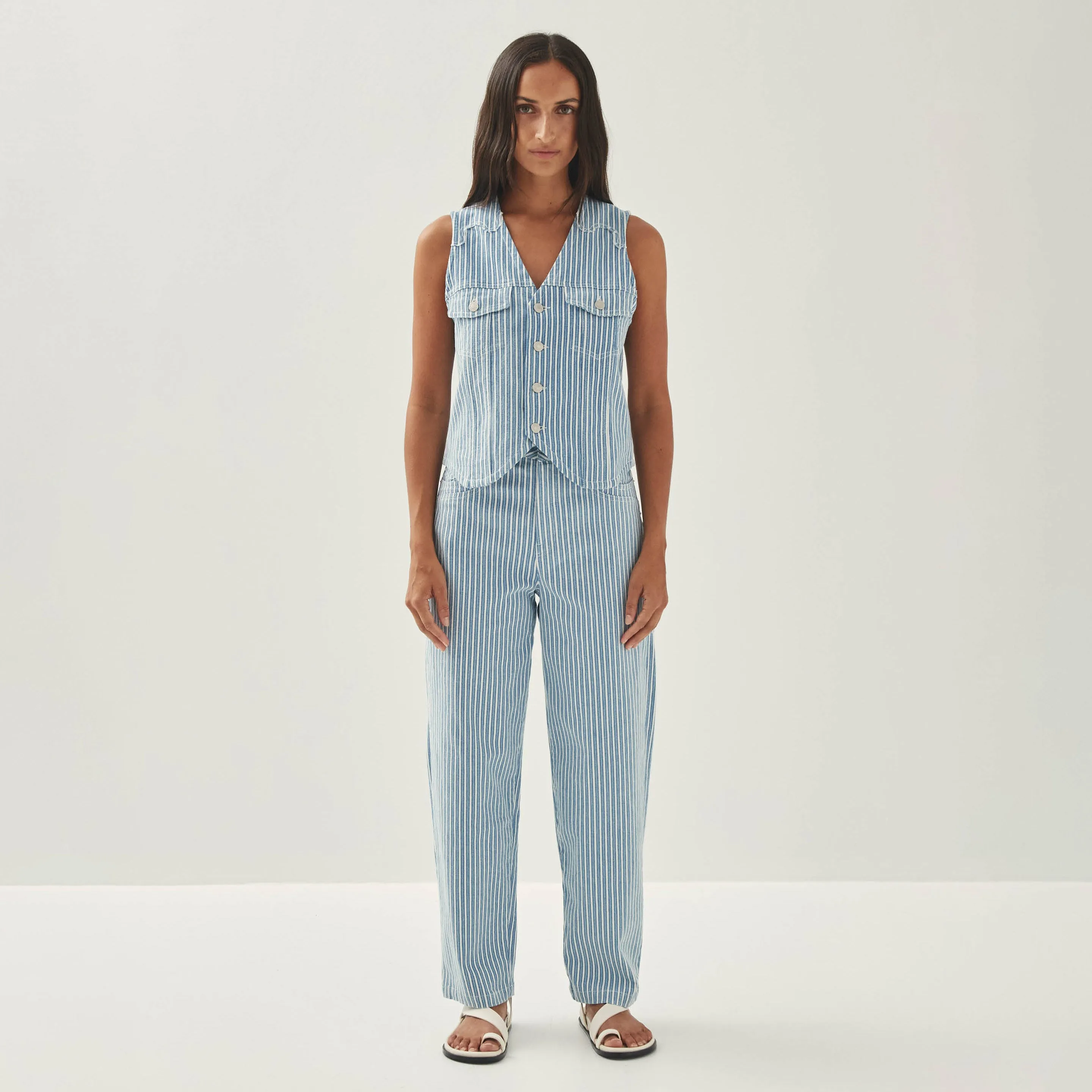 Lorenza Stripes Blue White Denim Trousers sold by Alohas product image thumbnail 3