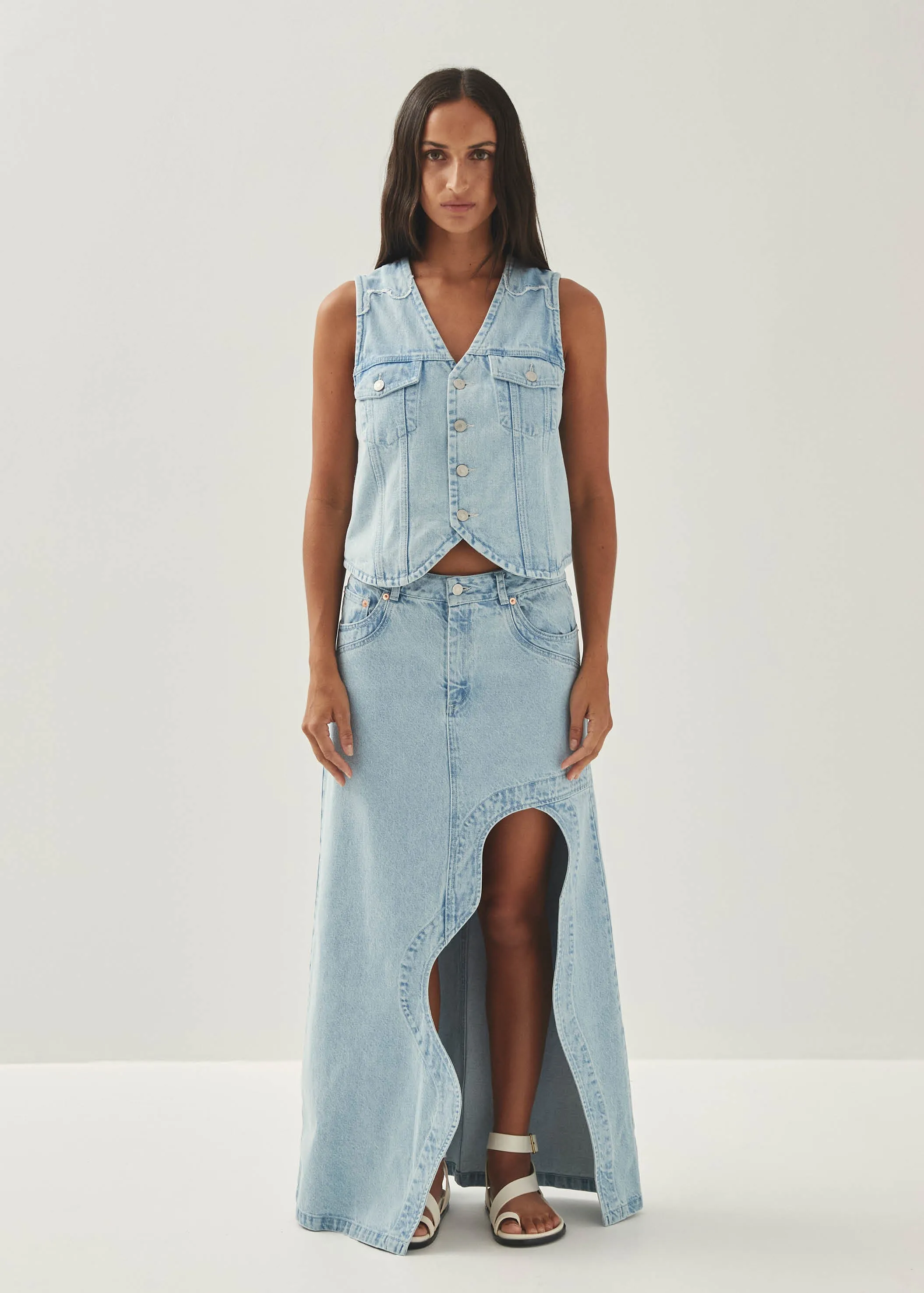 Carmina Light Blue Denim Skirt sold by Alohas