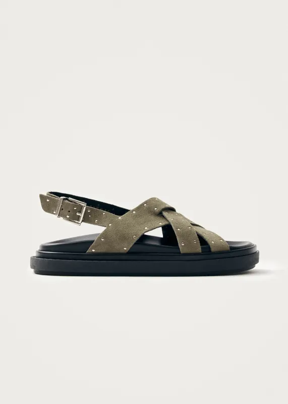 Trunca Suede Studs Khaki Leather Sandals sold by Alohas