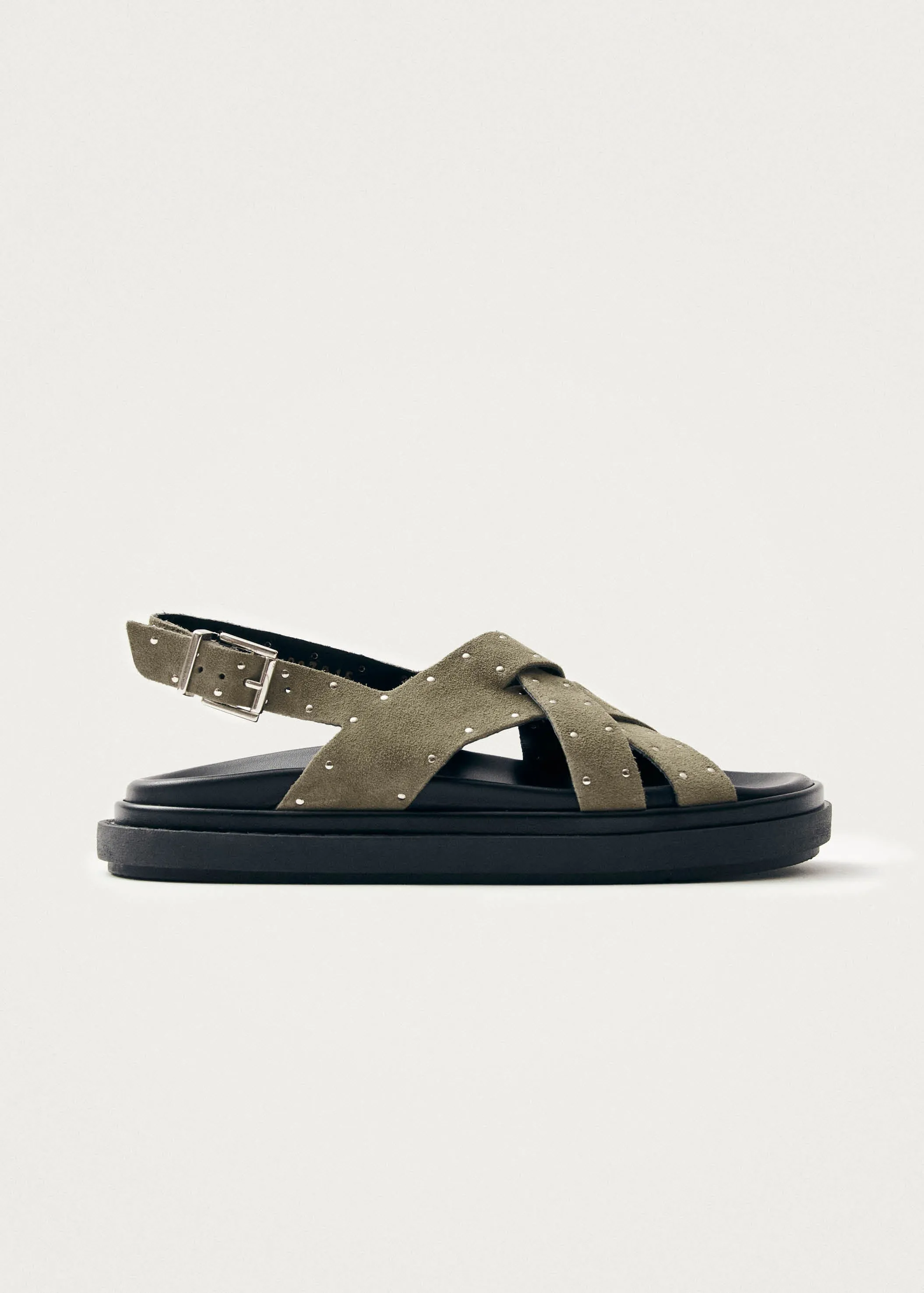 Trunca Suede Studs Khaki Leather Sandals sold by Alohas