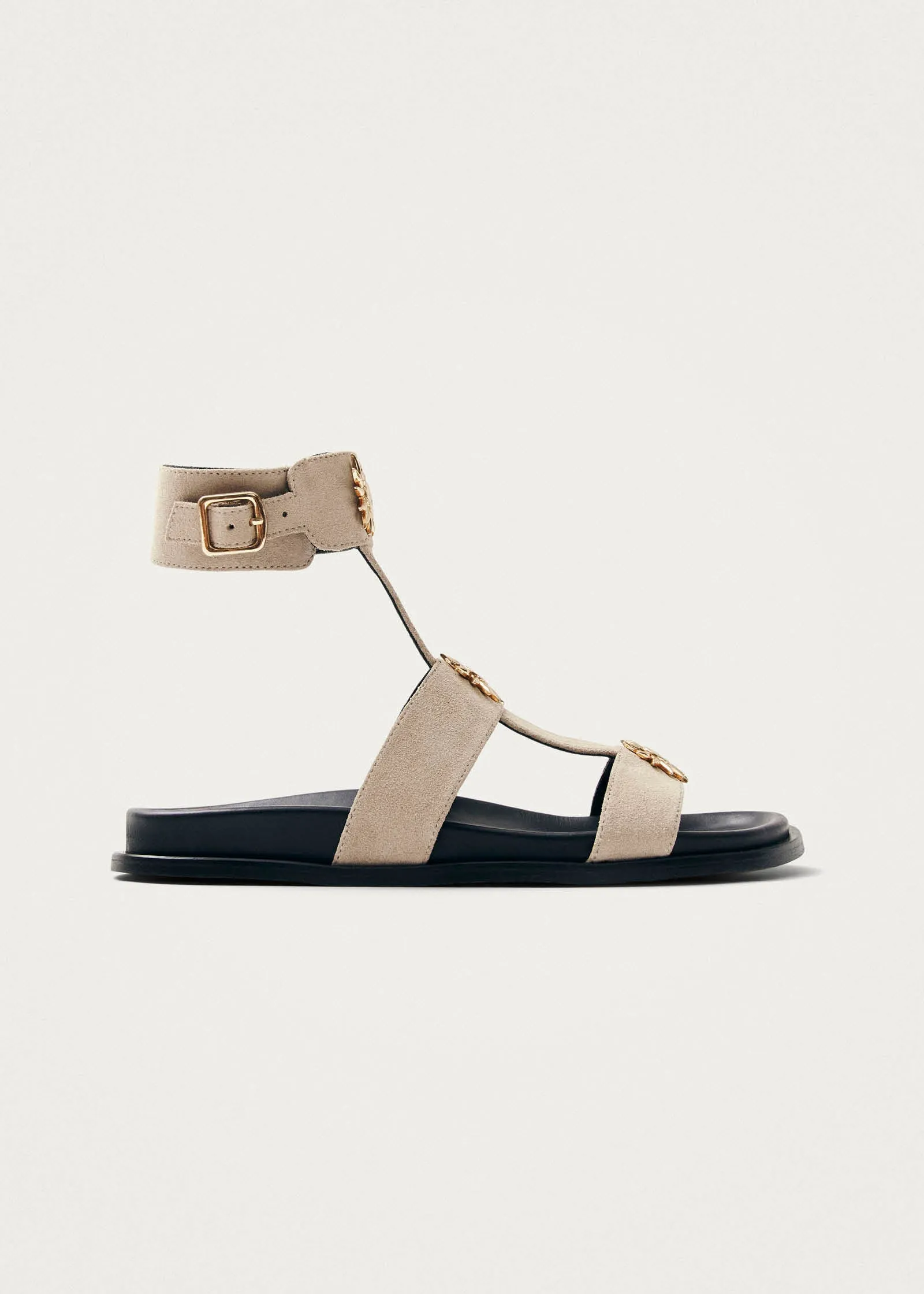 Clarisa Suede Cream Leather Sandals sold by Alohas