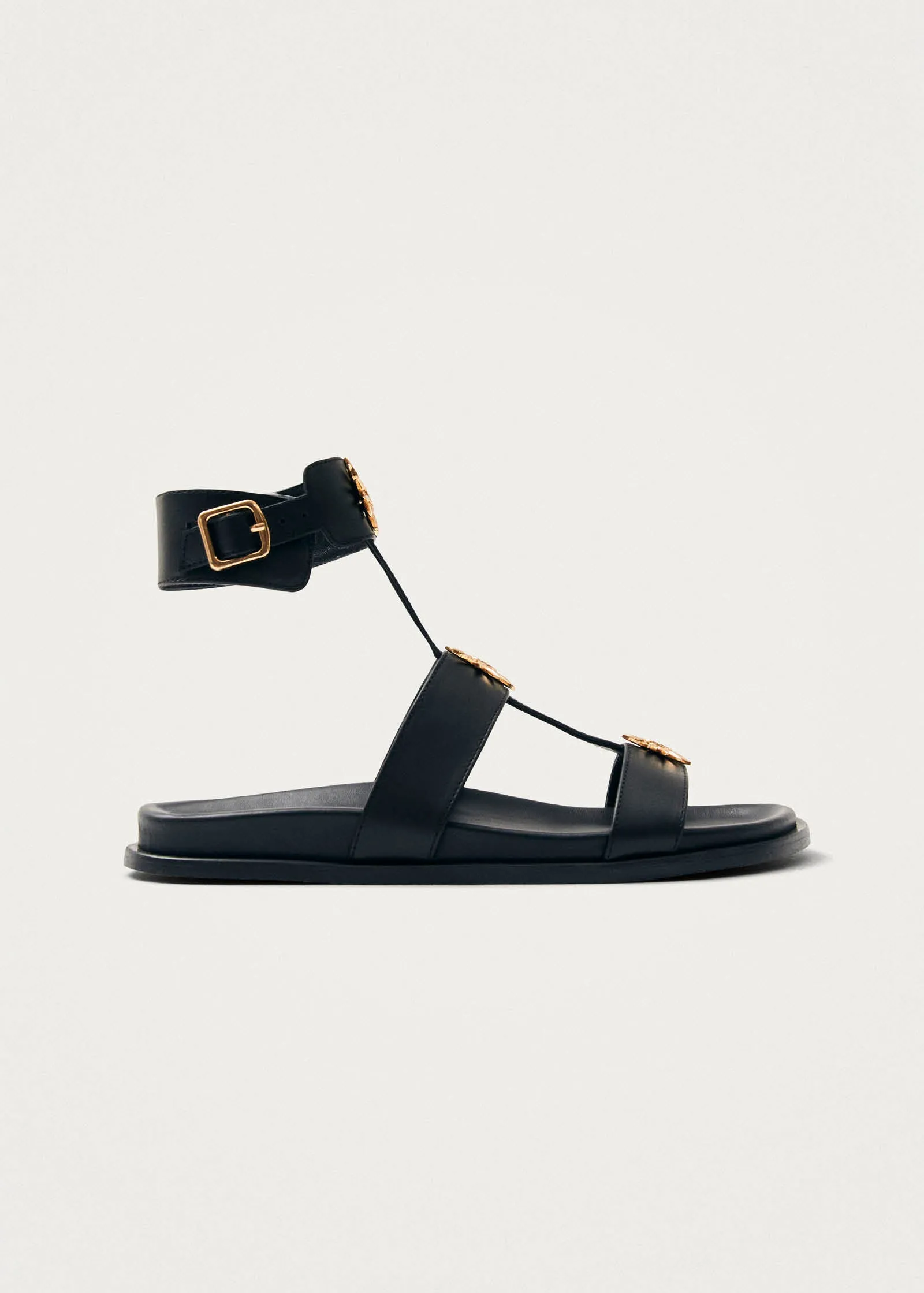 Clarisa Black Leather Sandals sold by Alohas