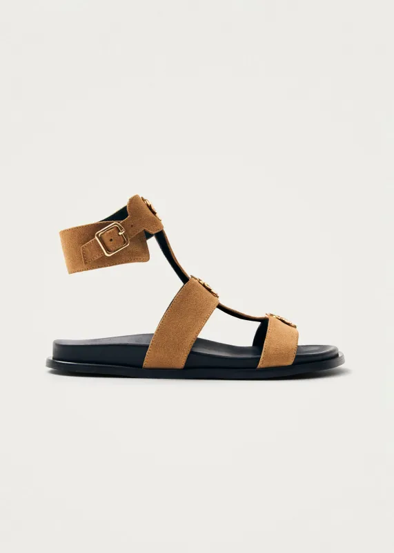 Clarisa Suede Tan Leather Sandals sold by Alohas