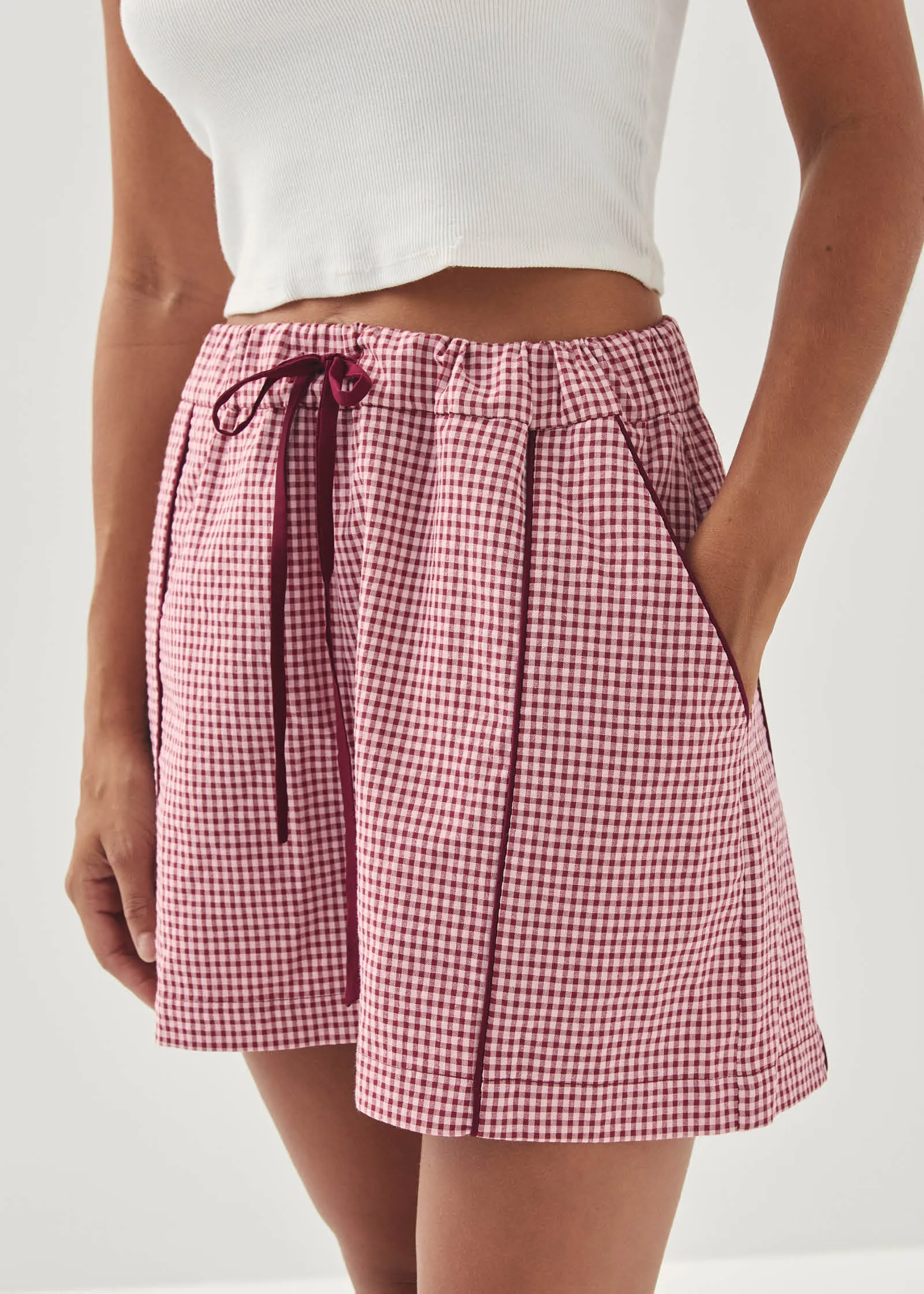 Saori Checks Burgundy Shorts sold by Alohas product image thumbnail 2