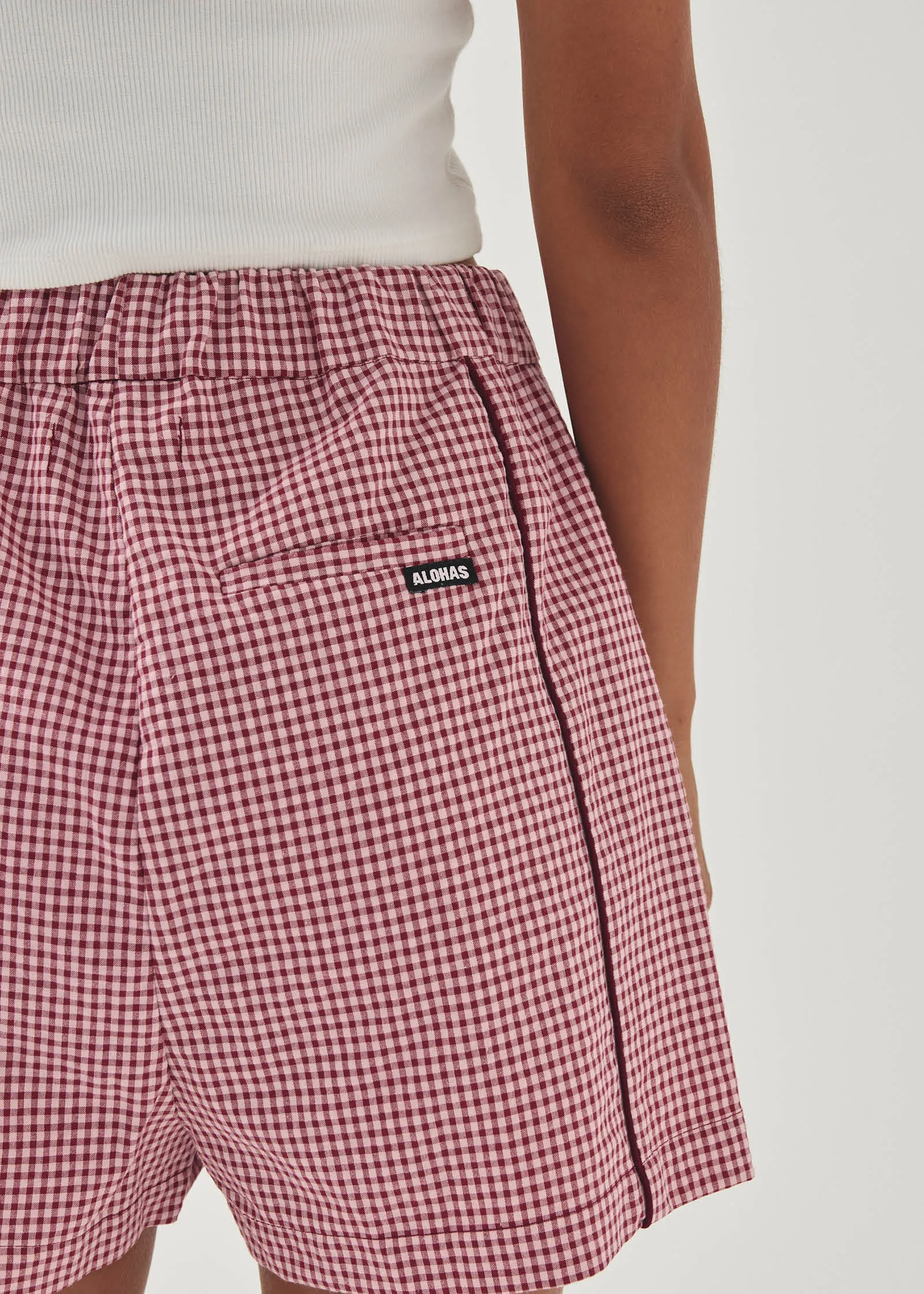 Saori Checks Burgundy Shorts sold by Alohas product image thumbnail 5