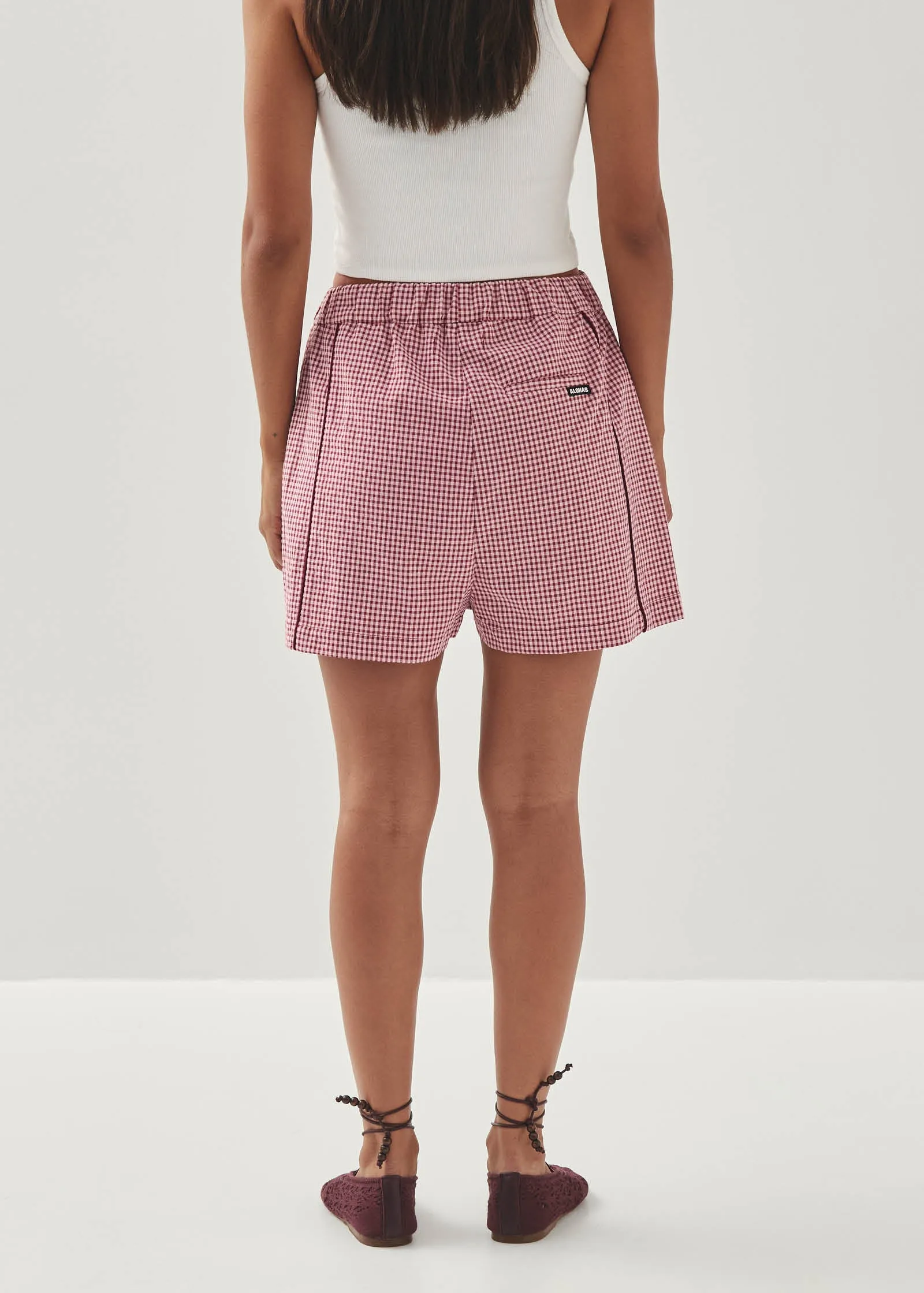 Saori Checks Burgundy Shorts sold by Alohas product image thumbnail 4
