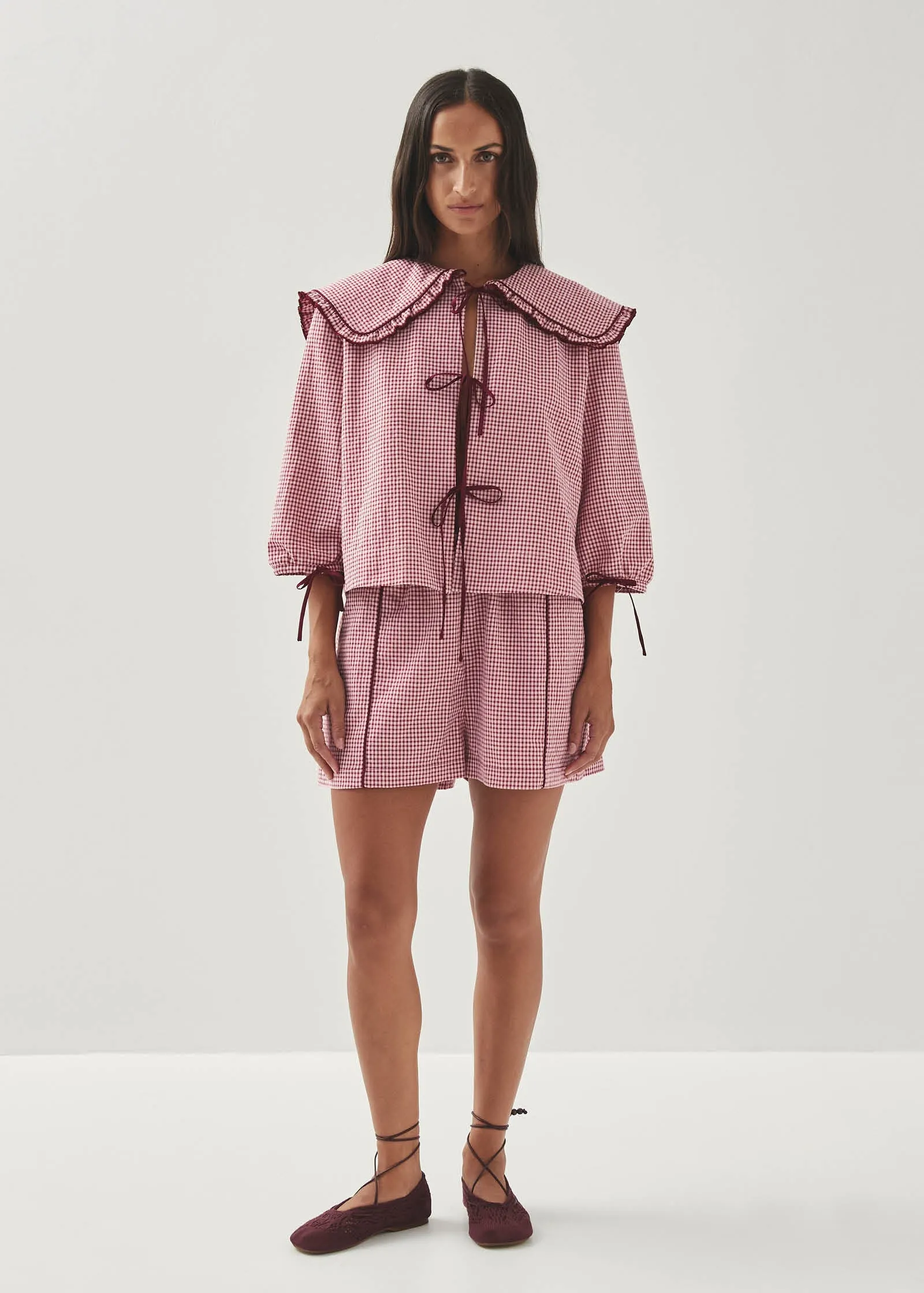 Saori Checks Burgundy Shorts sold by Alohas