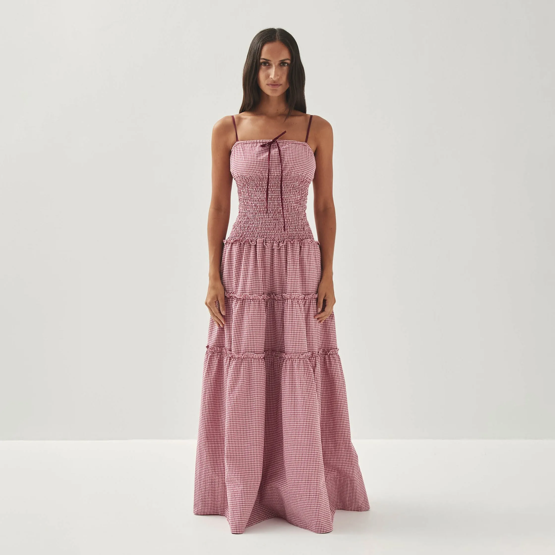 Masami Checks Burgundy Dress sold by Alohas product image thumbnail 3