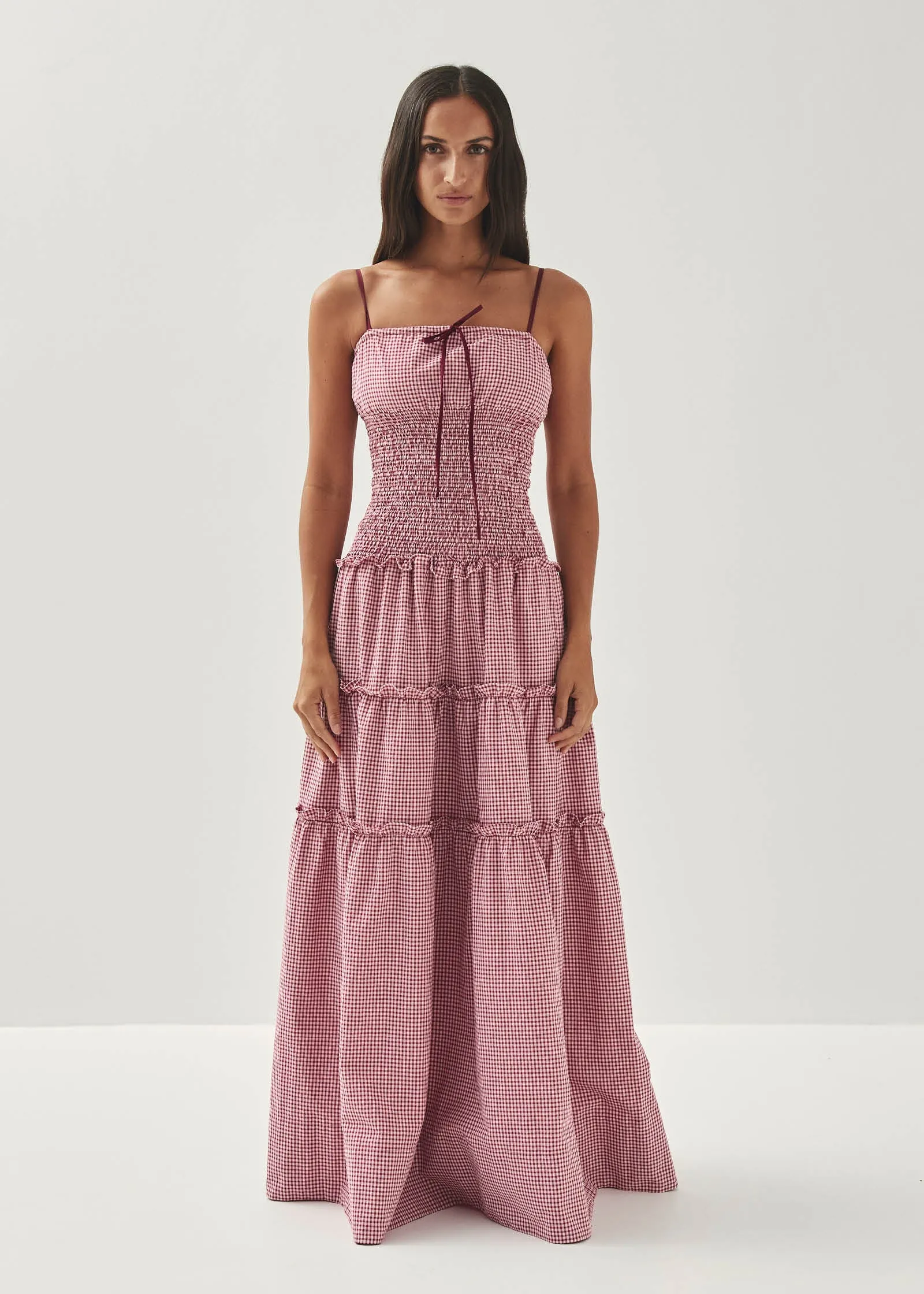Masami Checks Burgundy Dress sold by Alohas