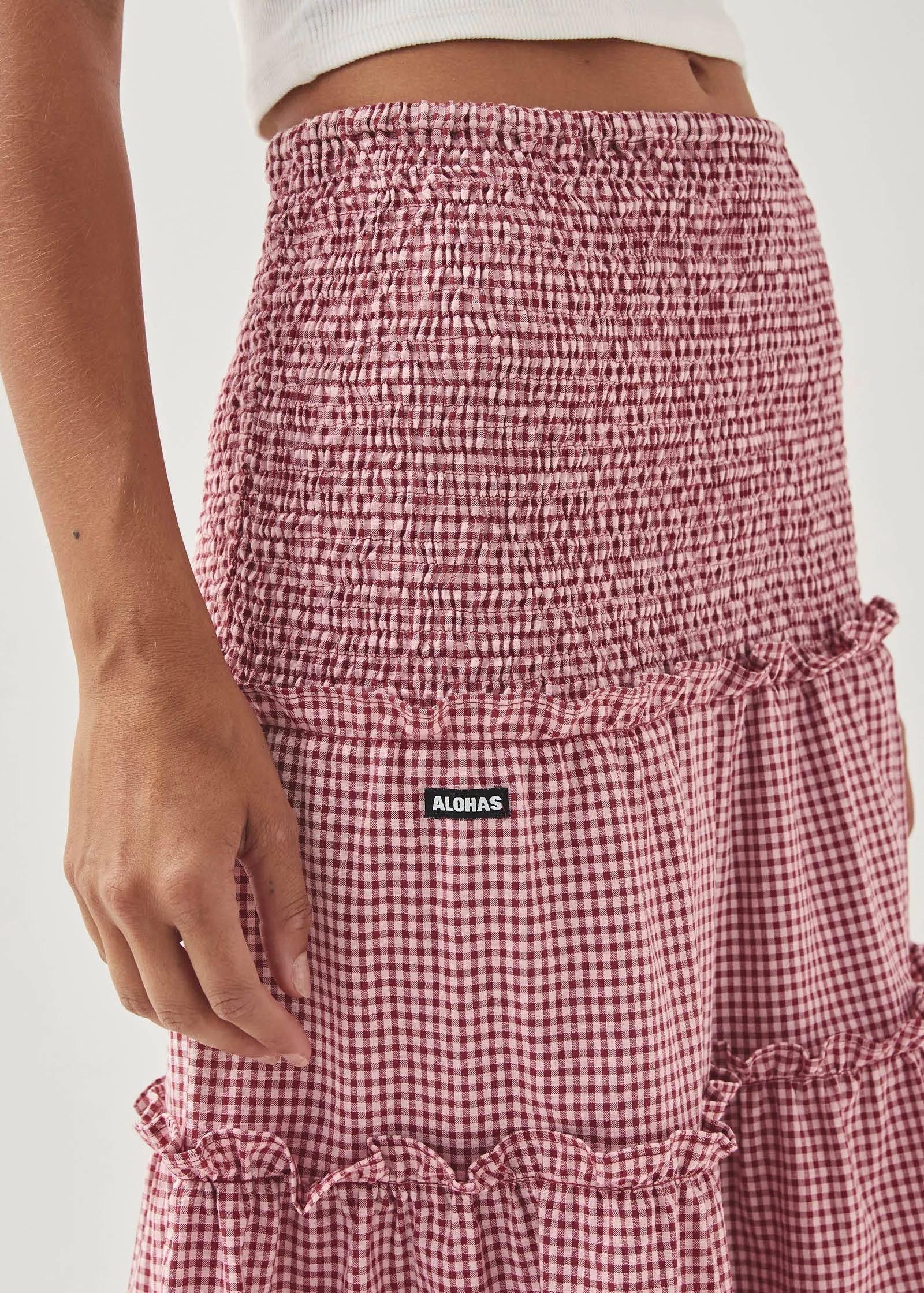Atenea Checks Burgundy Skirt sold by Alohas product image thumbnail 4