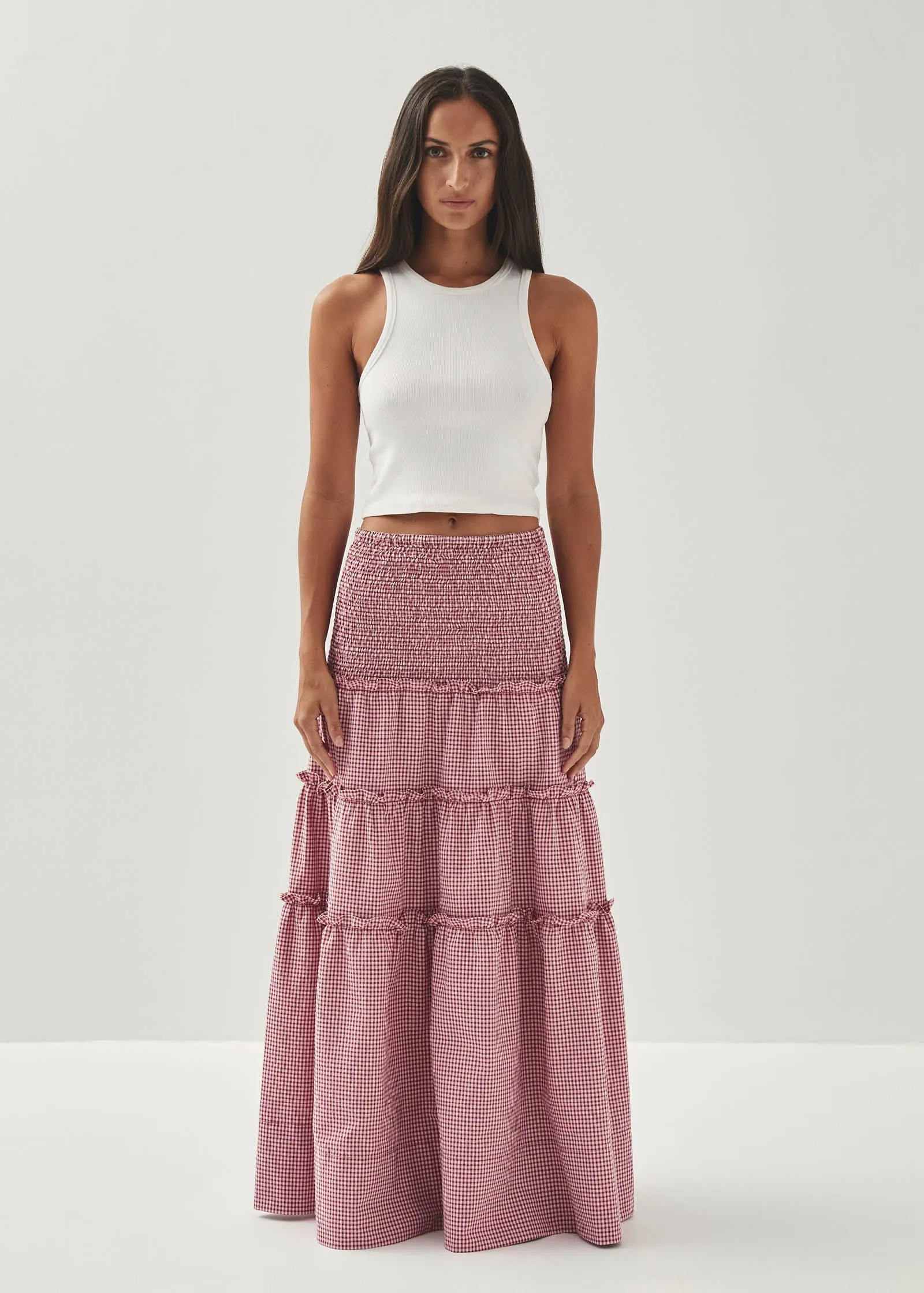 Atenea Checks Burgundy Skirt sold by Alohas