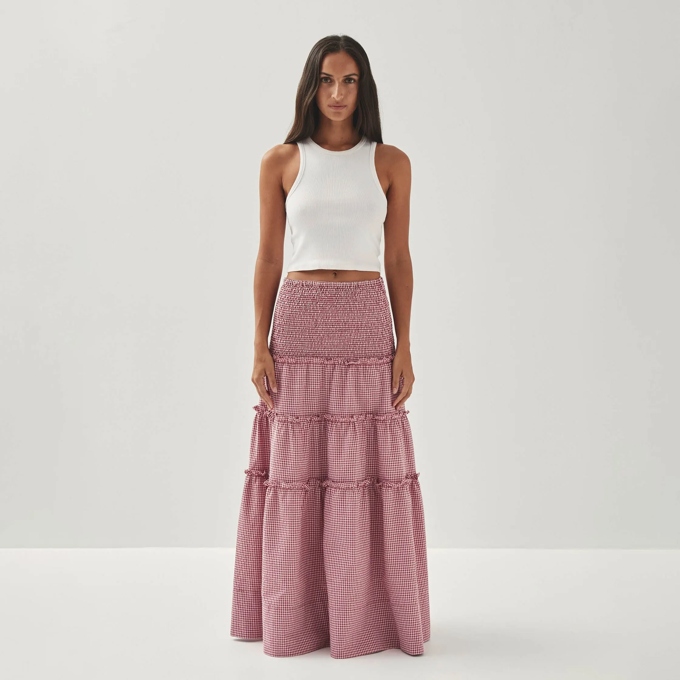 Atenea Checks Burgundy Skirt sold by Alohas product image thumbnail 3