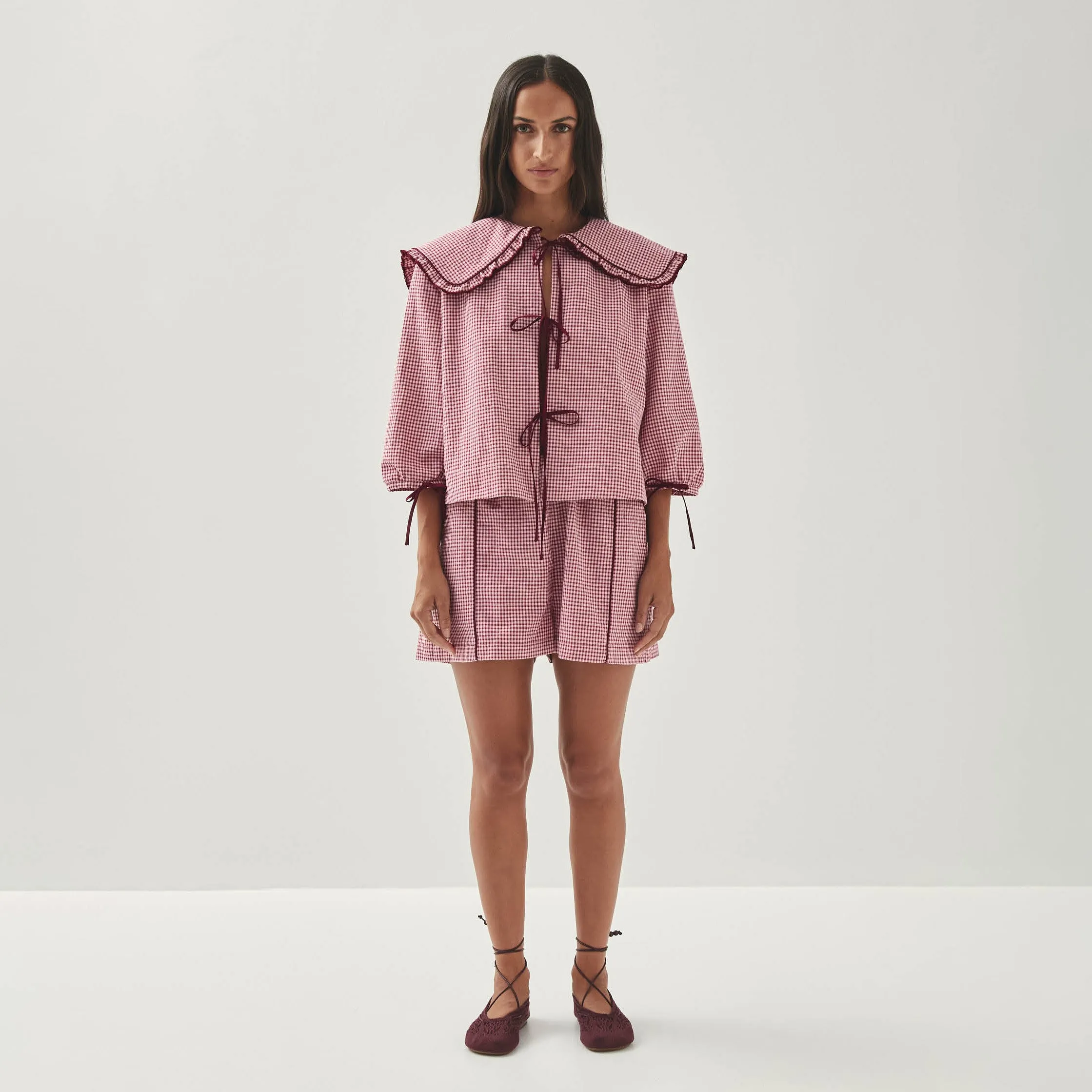 Airi Checks Burgundy Blouse sold by Alohas product image thumbnail 3