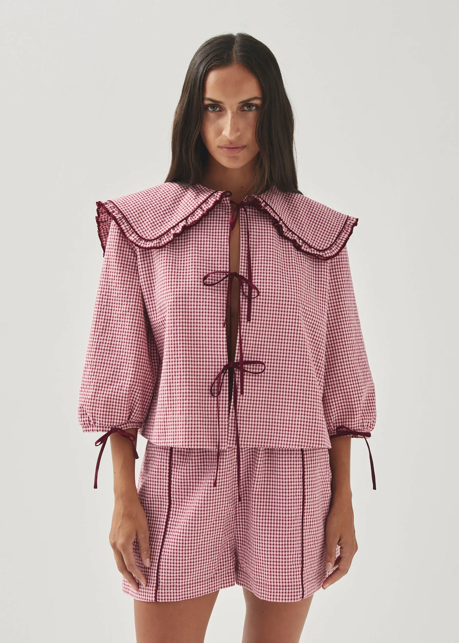 Airi Checks Burgundy Blouse sold by Alohas product image thumbnail 5