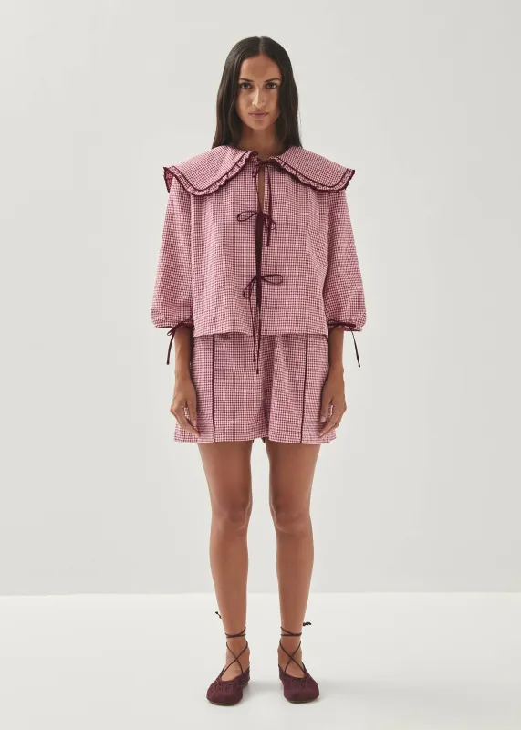 Airi Checks Burgundy Blouse made by Alohas