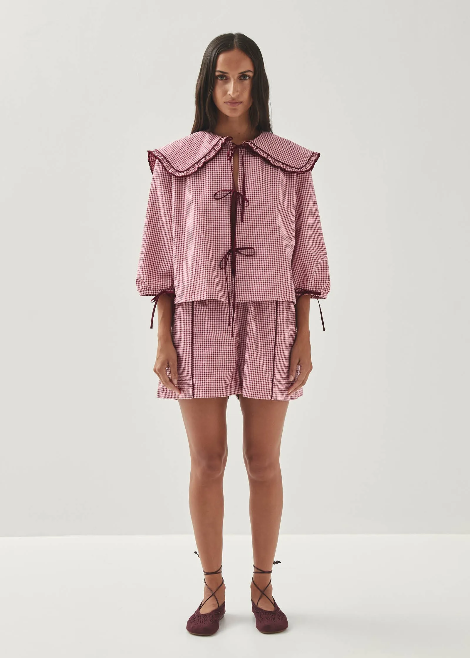 Airi Checks Burgundy Blouse sold by Alohas