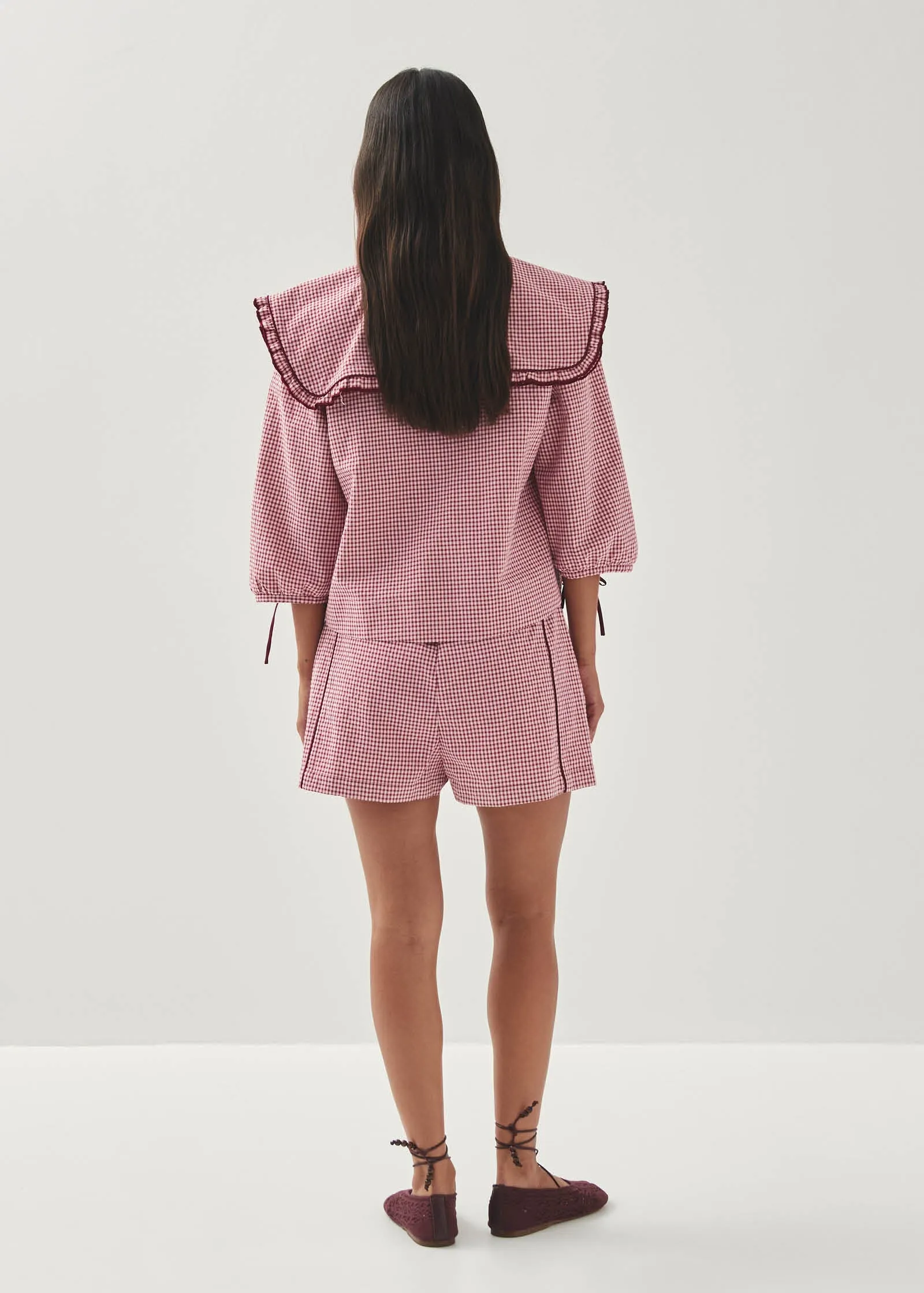 Airi Checks Burgundy Blouse sold by Alohas product image thumbnail 4