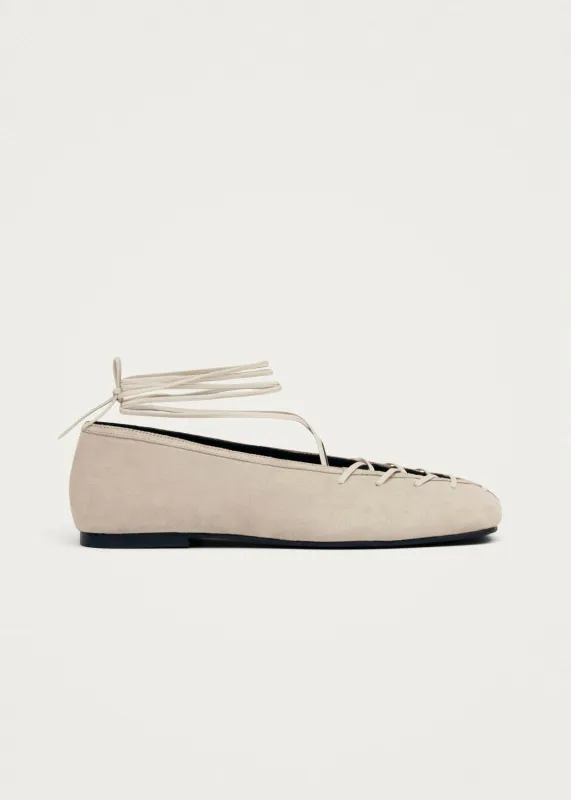 Bumi Suede Cream Leather Ballet Flats sold by Alohas