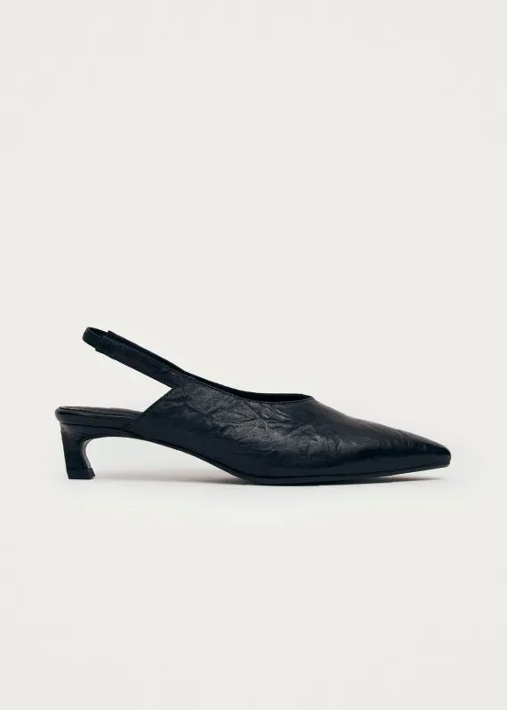 Joan Black Leather Pumps sold by Alohas