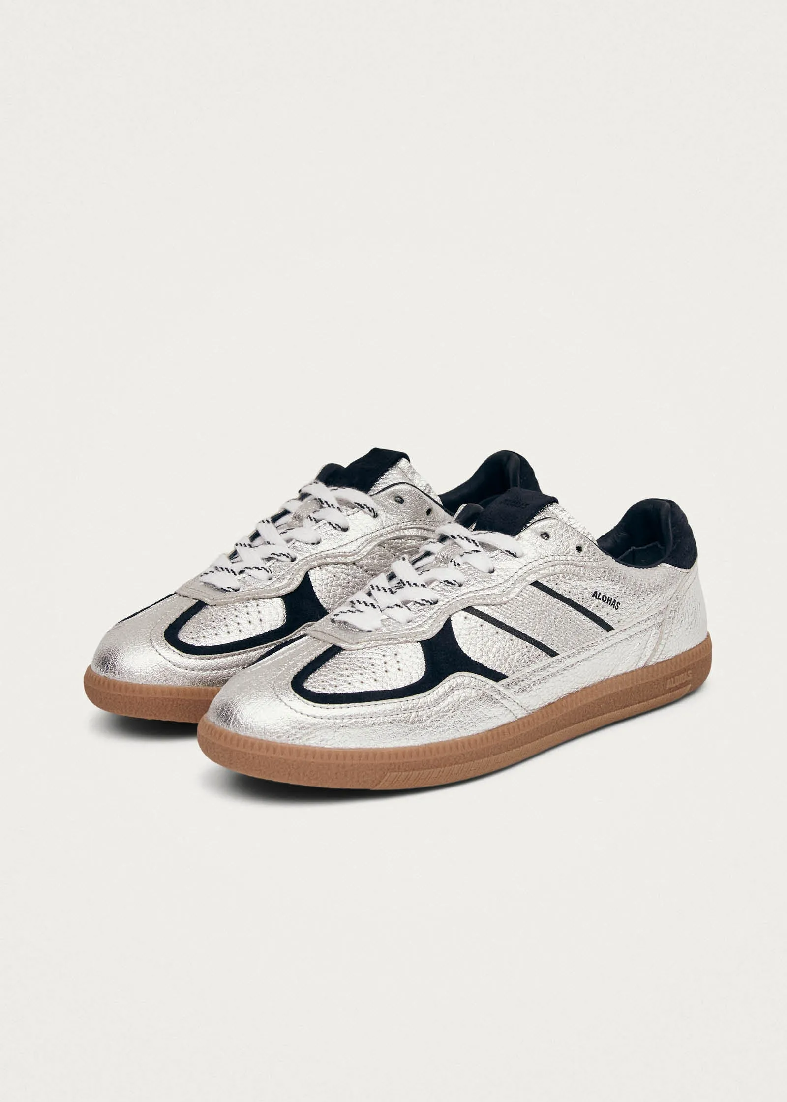 Tb.490 Grain Shimmer Silver & Navy Leather Sneakers sold by Alohas product image thumbnail 2