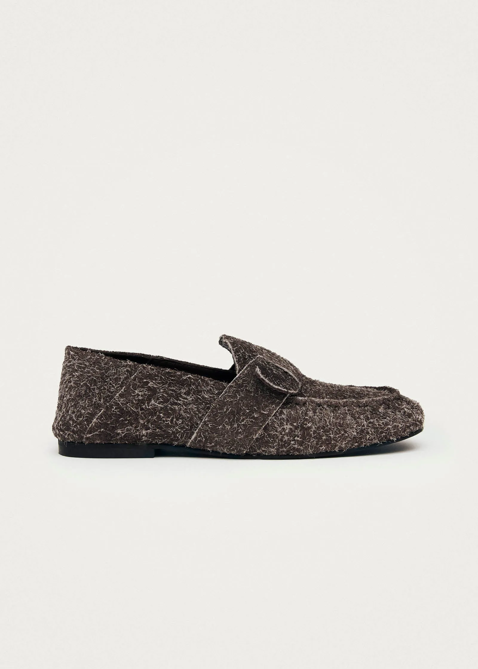 Aeryn Suede Fuzzy Brown Leather Loafers sold by Alohas