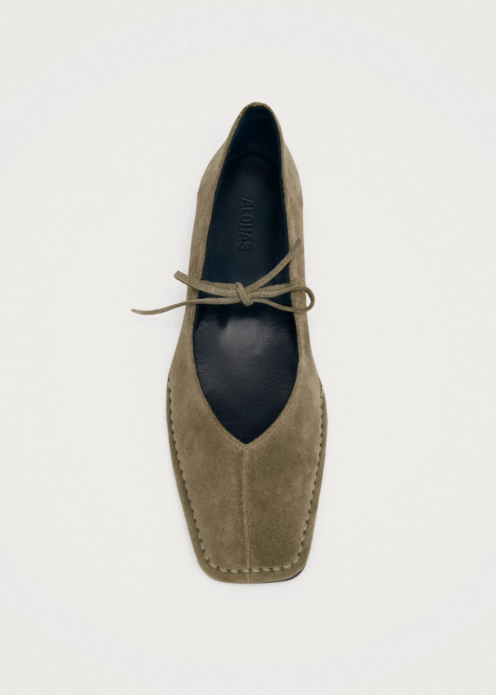 Sway Suede Khaki Leather Ballet Flats sold by Alohas