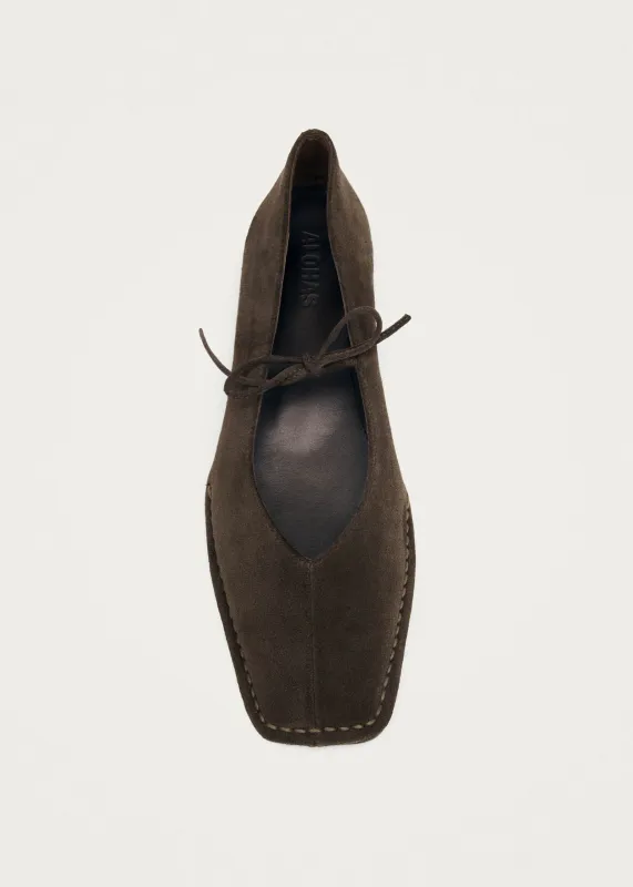 Sway Suede Coffee Brown Leather Ballet Flats sold by Alohas