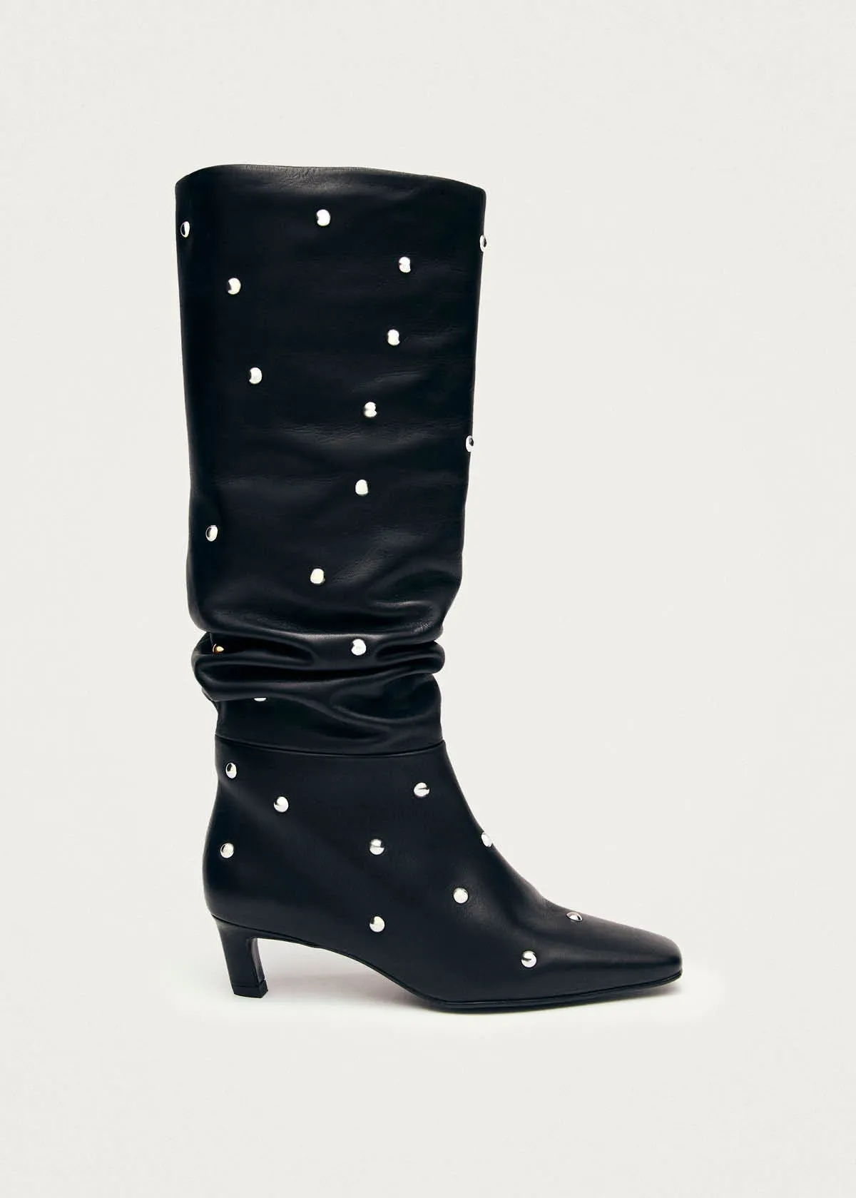 Kalila Studs Black Leather Boots sold by Alohas