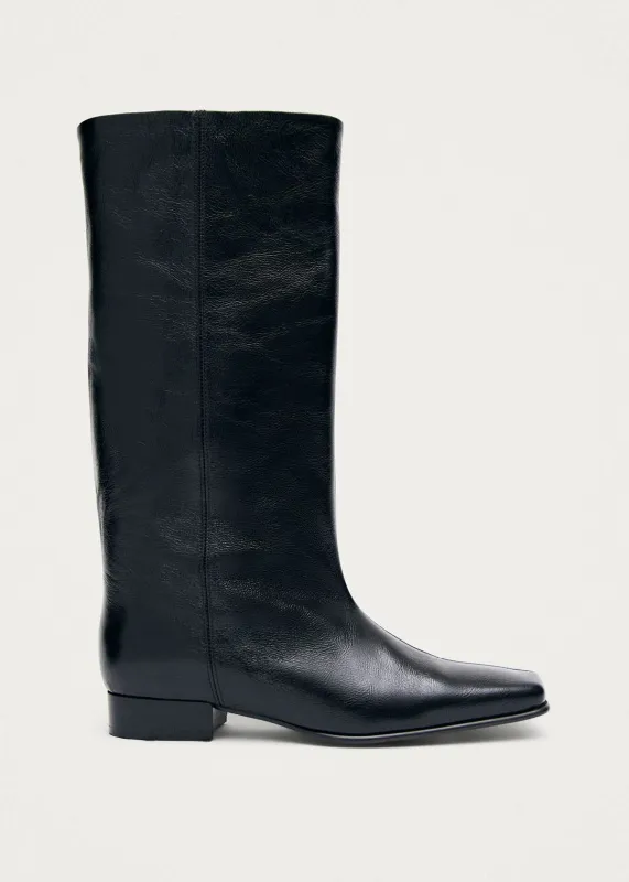 Thalina Rift Black Leather Boots sold by Alohas